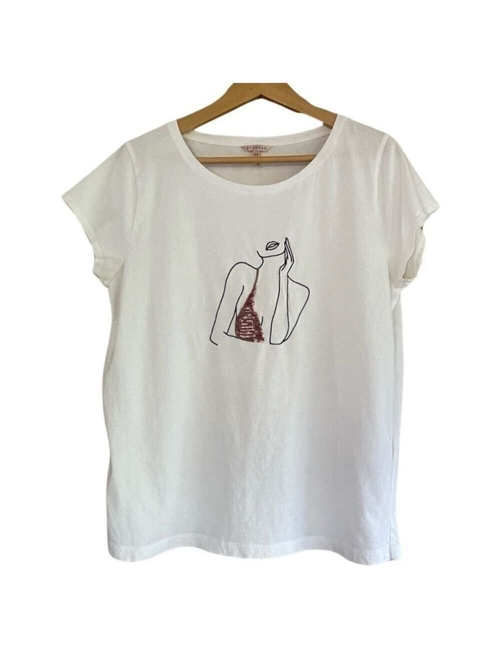 ESQUALO white cap sleeve sequin trim graphic tee size XL